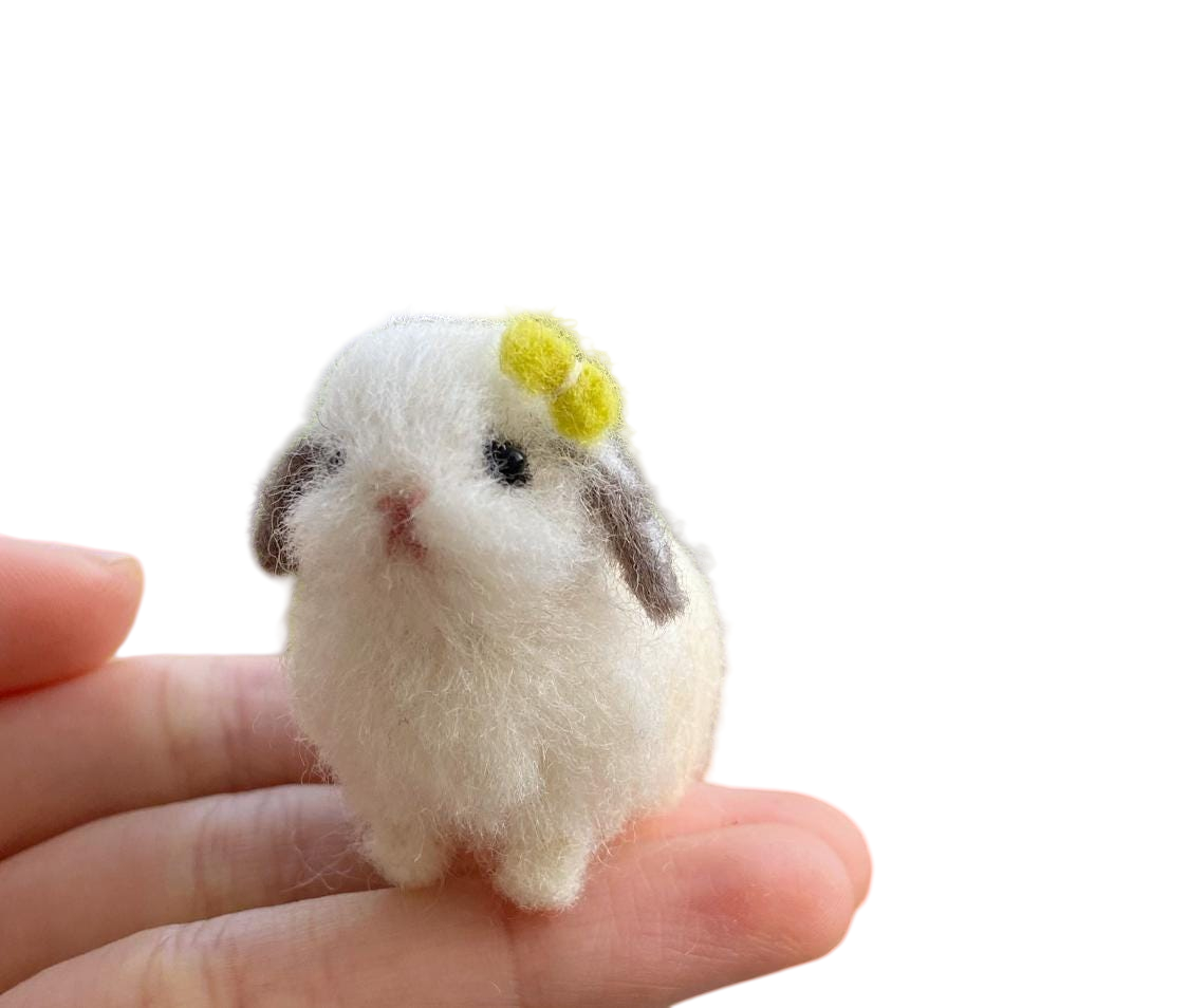 Handmade Needle Felted White Bunny Plush Figurine